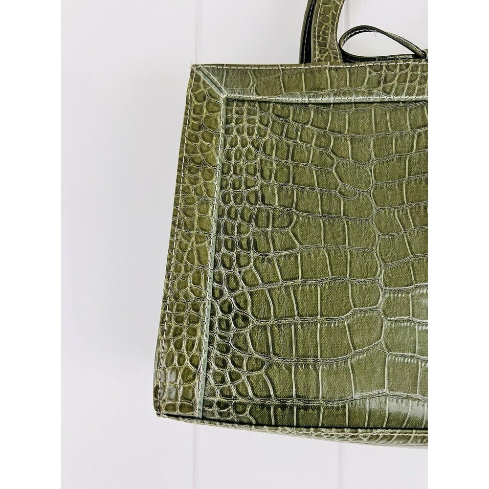 Vintage Liz Claiborne Olive Green Crocodile Embossed Shoulder Bag Bow Accent - Picture 3 of 8